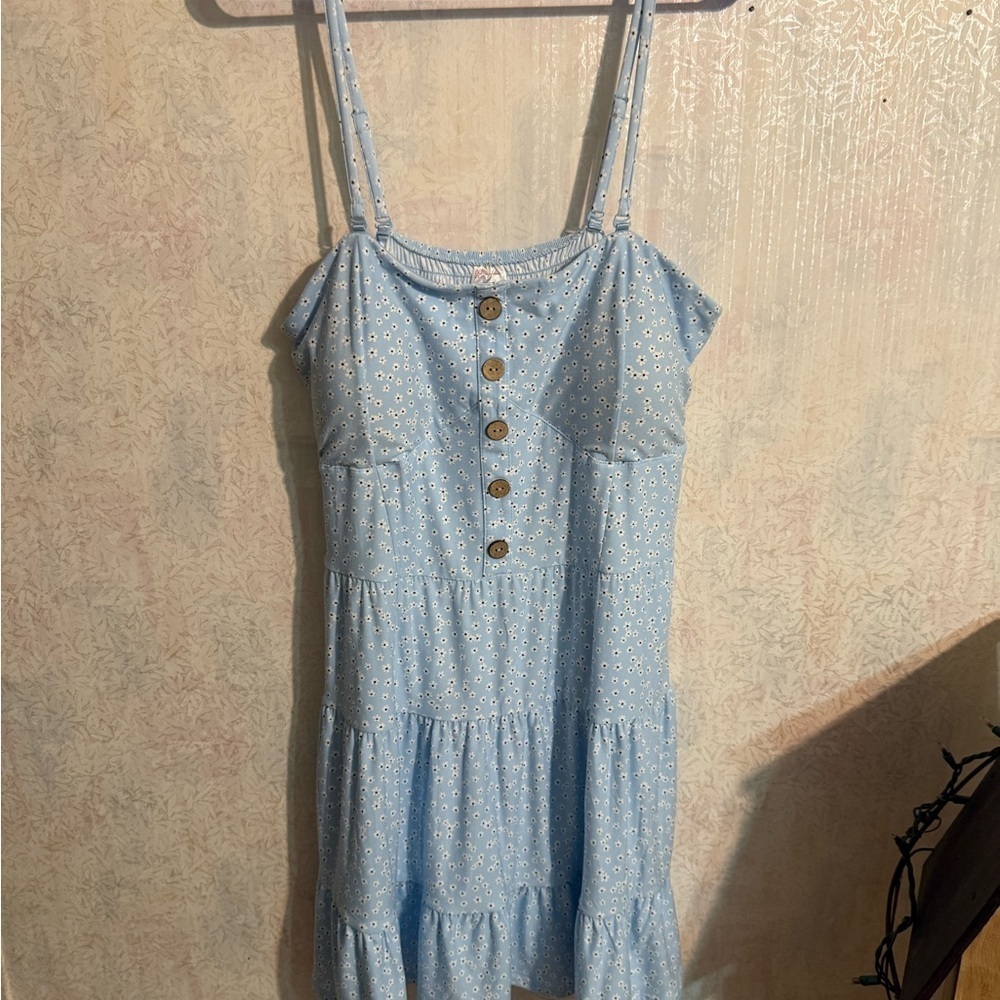 No Boundaries Light Blue Floral Kids Casual Dress, Sz Junior 19, Smocked Back